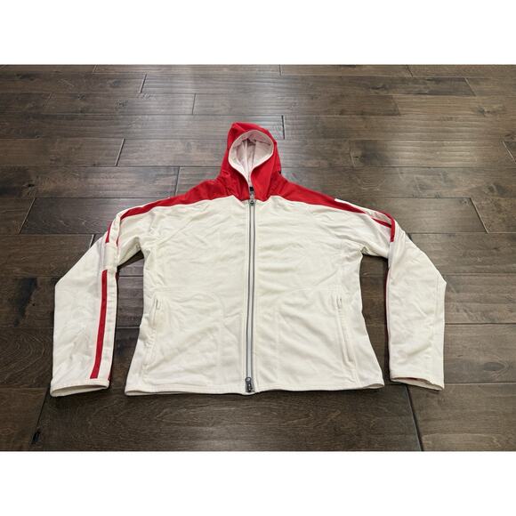 Vintage Y2k Nike Womens White Red Full Zip Reflective Running Hood Jacket Size L - Picture 2 of 11